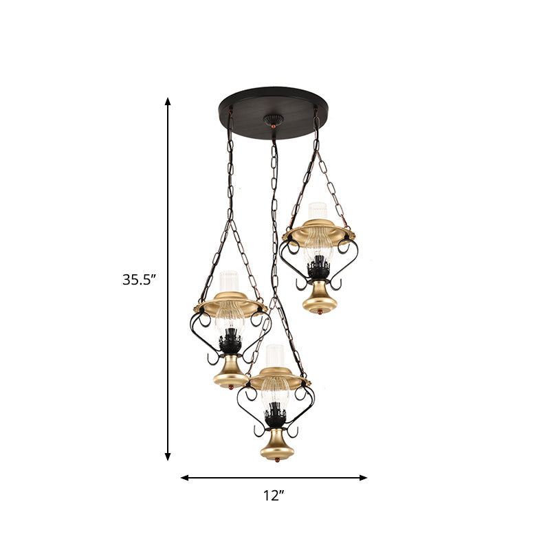 Industrial Metal 1/3-Light Cluster Pendant with Clear Glass for Restaurants