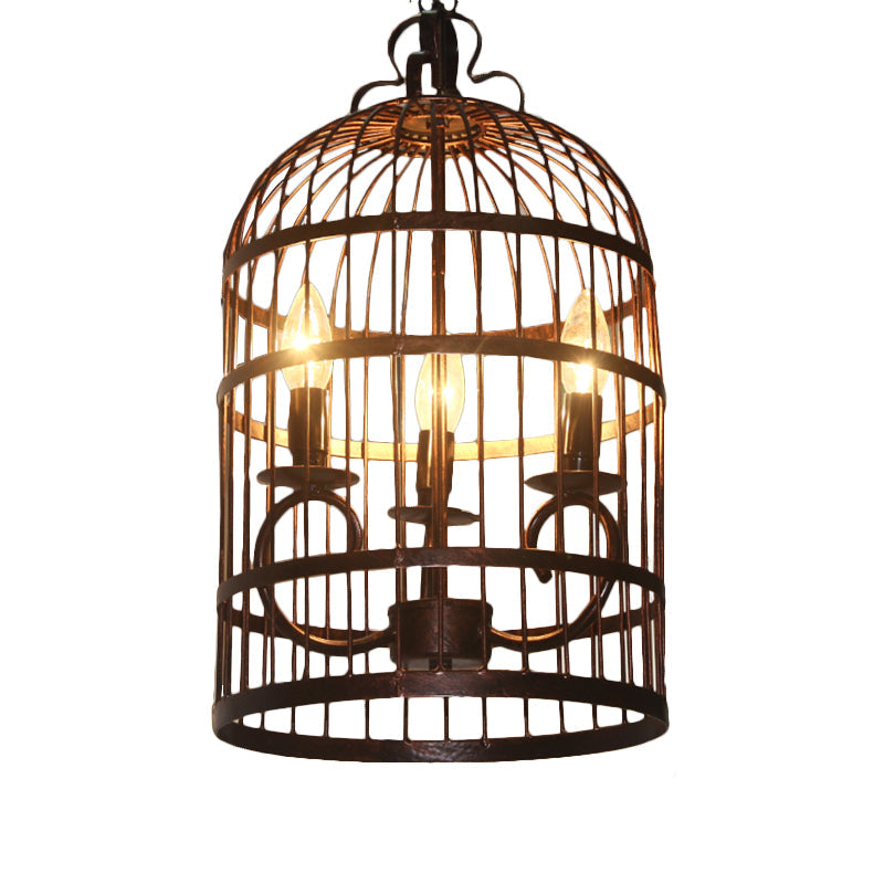 Black Metal Bird Cage Pendant Light: 3-Head Indoor Chandelier Fixture