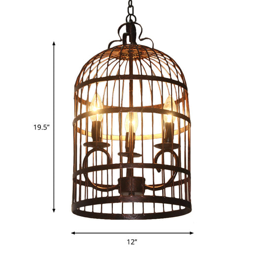 Black Metal Bird Cage Pendant Light: 3-Head Indoor Chandelier Fixture