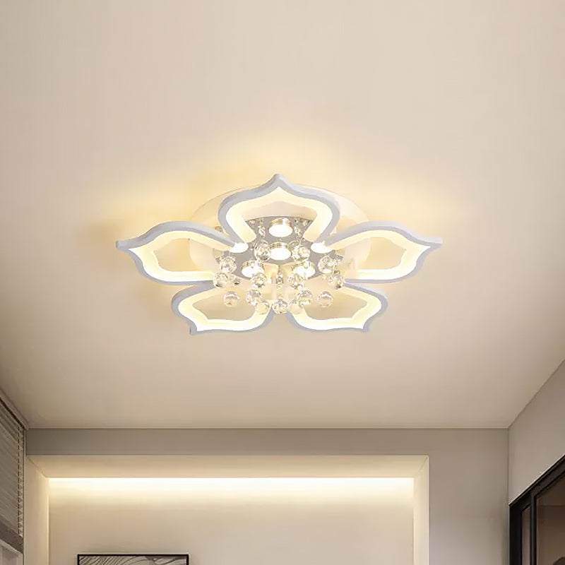 Contemporary Bedroom Led Ceiling Light With Crystal Accent - Blossom Flush Fixture In Warm/White