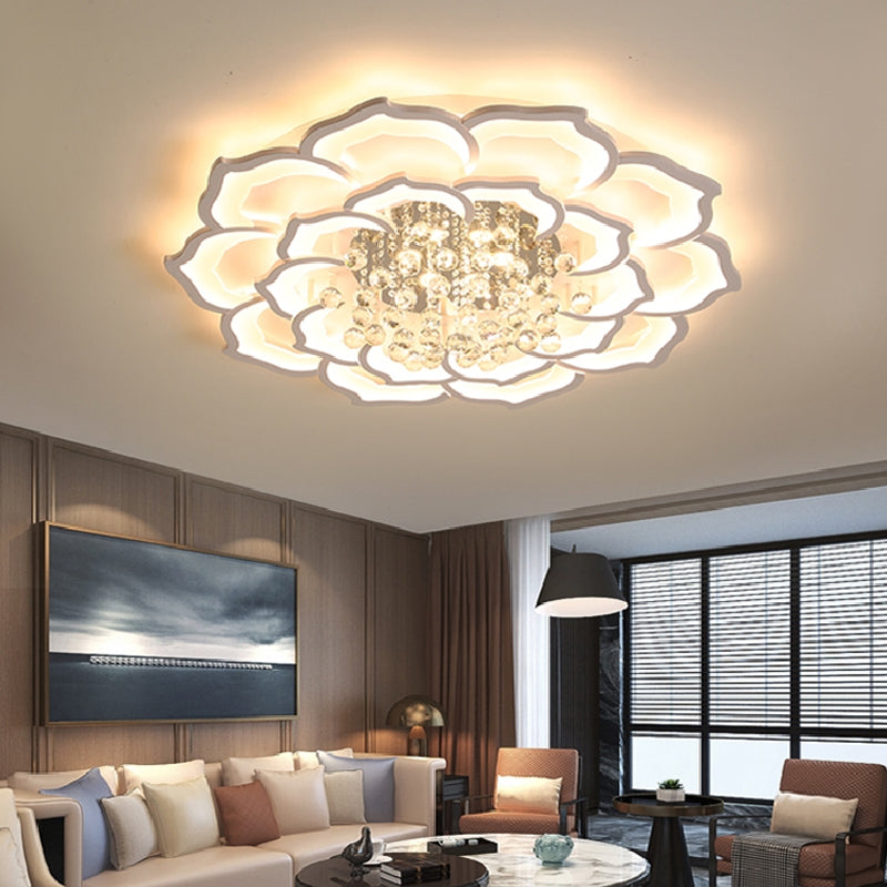 Led Crystal Ceiling Light Fixture - Simple White Flushmount With Acrylic Shade In Warm/White