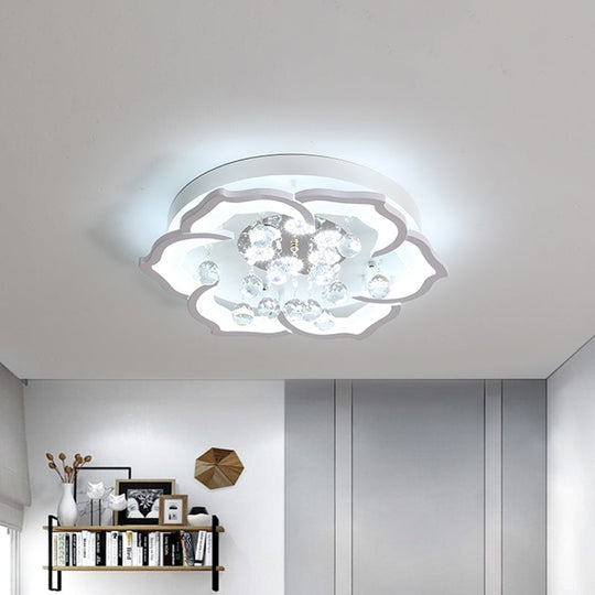 LED Crystal Ceiling Light Fixture - Simple White Flushmount with Acrylic Shade in Warm/White Light, 21.5"/25.5" W