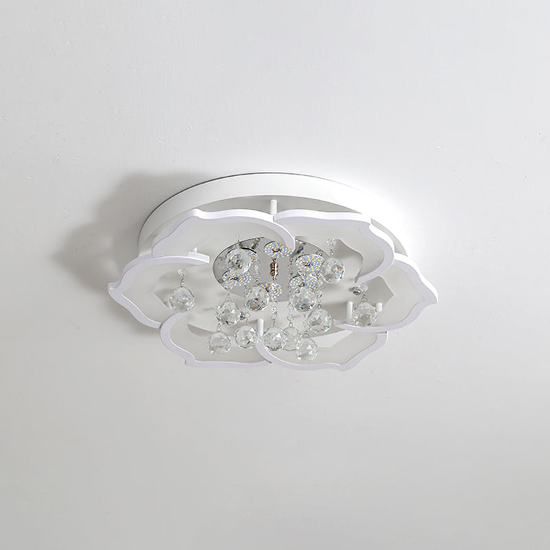 LED Crystal Ceiling Light Fixture - Simple White Flushmount with Acrylic Shade in Warm/White Light, 21.5"/25.5" W