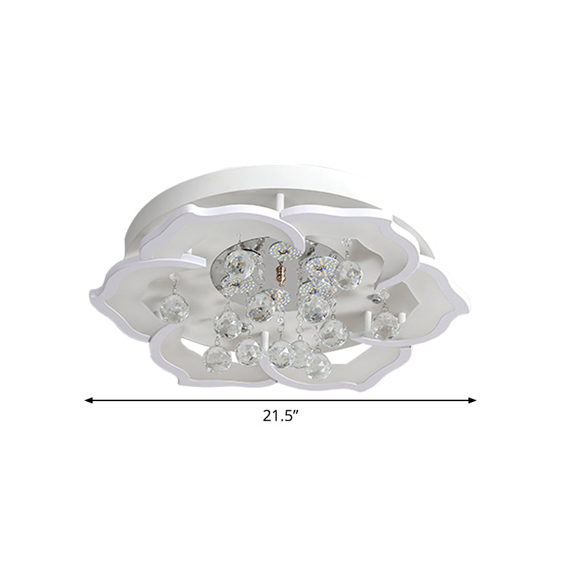 LED Crystal Ceiling Light Fixture - Simple White Flushmount with Acrylic Shade in Warm/White Light, 21.5"/25.5" W