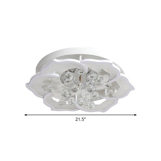 LED Crystal Ceiling Light Fixture - Simple White Flushmount with Acrylic Shade in Warm/White Light, 21.5"/25.5" W