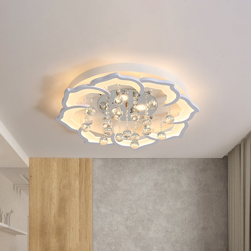 LED Crystal Ceiling Light Fixture - Simple White Flushmount with Acrylic Shade in Warm/White Light, 21.5"/25.5" W