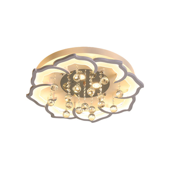 LED Crystal Ceiling Light Fixture - Simple White Flushmount with Acrylic Shade in Warm/White Light, 21.5"/25.5" W