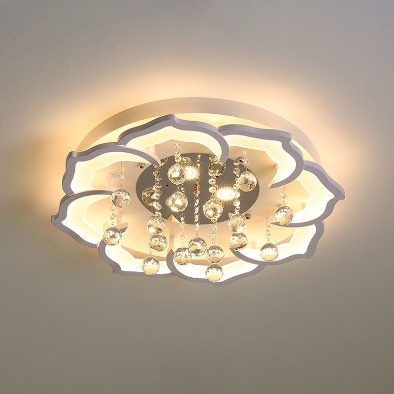 LED Crystal Ceiling Light Fixture - Simple White Flushmount with Acrylic Shade in Warm/White Light, 21.5"/25.5" W