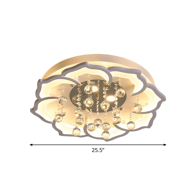 LED Crystal Ceiling Light Fixture - Simple White Flushmount with Acrylic Shade in Warm/White Light, 21.5"/25.5" W