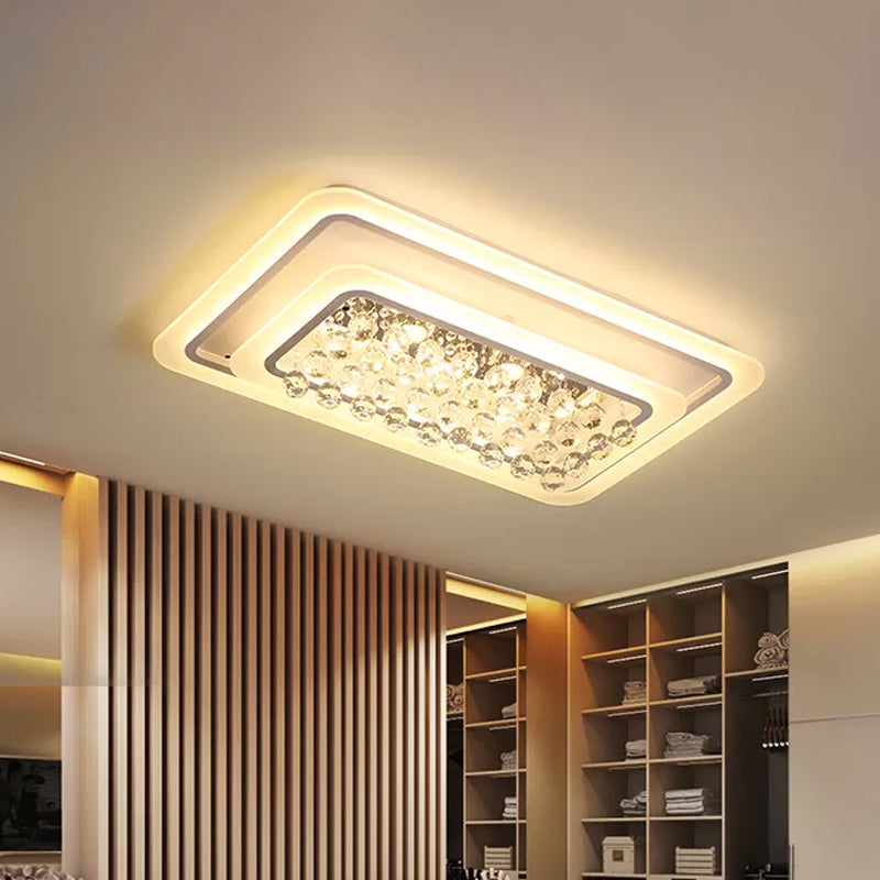 Plafonnier LED contemporain blanc encastré avec lumière chaude/blanche et accent en cristal pour le salon