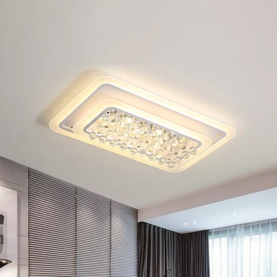 Plafonnier LED contemporain blanc encastré avec lumière chaude/blanche et accent en cristal pour le salon