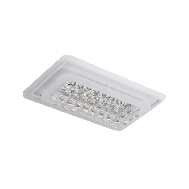 Contemporary LED White Ceiling Flush Mount Lamp with Warm/White Light and Crystal Accent for Living Room