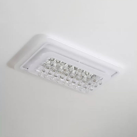 Contemporary Led White Ceiling Flush Mount Lamp With Warm/White Light And Crystal Accent For Living