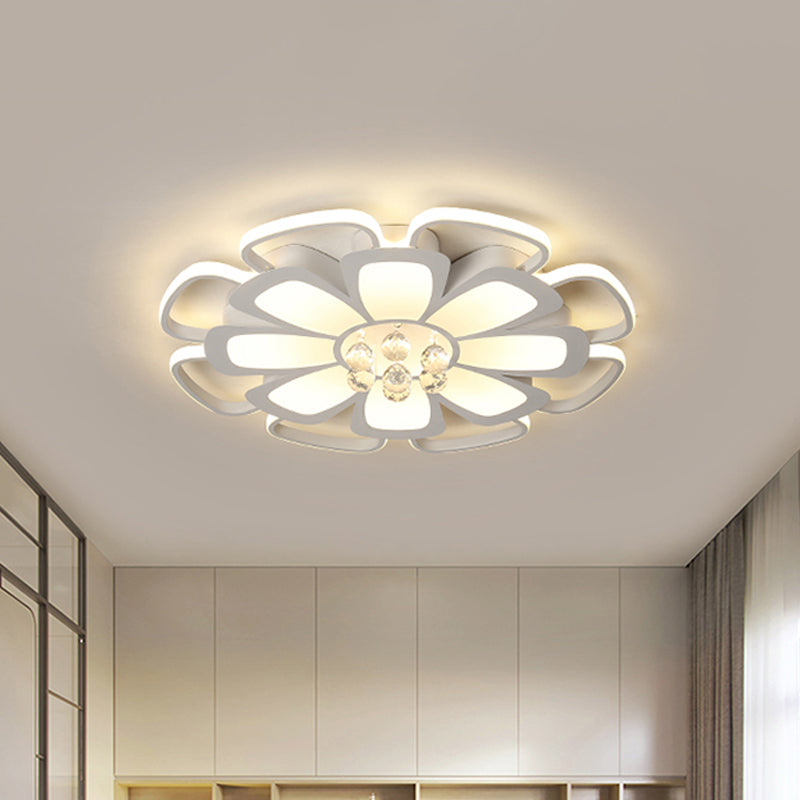 Modern Acrylic Petal Flush Mount LED Ceiling Light - 20.5"/27" W, Warm/White Light, Round Design, White Finish