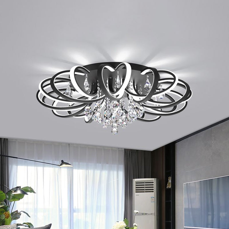 Modern Black Flush Mount Led Ceiling Light With Crystal Accent For Living Room