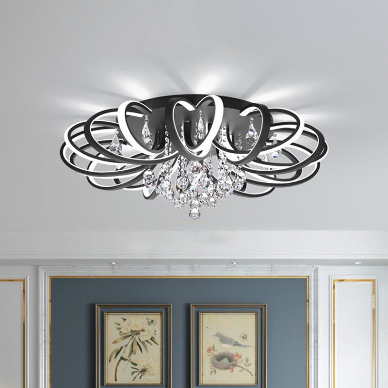 Modern Black Flush Mount LED Ceiling Light with Crystal Accent for Living Room