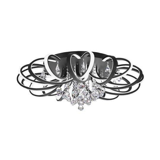 Modern Black Flush Mount LED Ceiling Light with Crystal Accent for Living Room