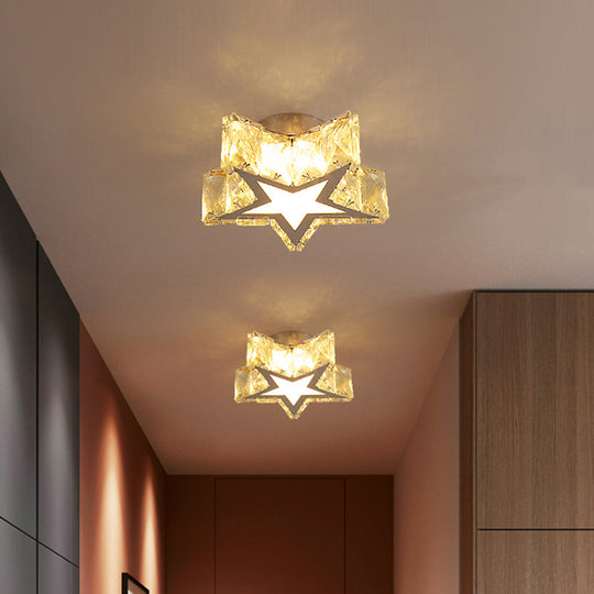 Clear Crystal LED Star Flush Mount Ceiling Light - Contemporary Design for Corridors - 6.5"/10" Width