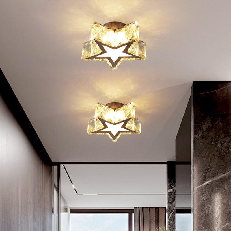 Clear Crystal LED Star Flush Mount Ceiling Light - Contemporary Design for Corridors - 6.5"/10" Width