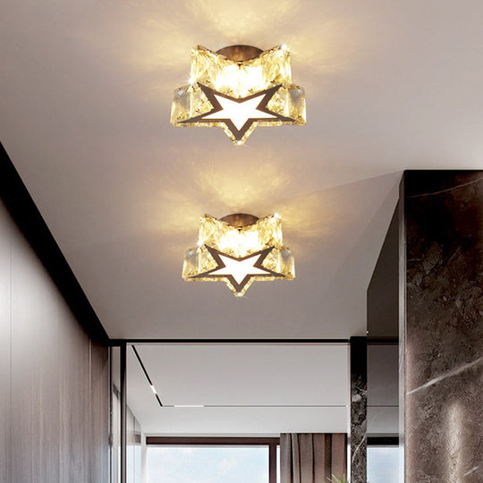 Clear Crystal Led Star Flush Mount Ceiling Light - Contemporary Design For Corridors 6.5/10 Width