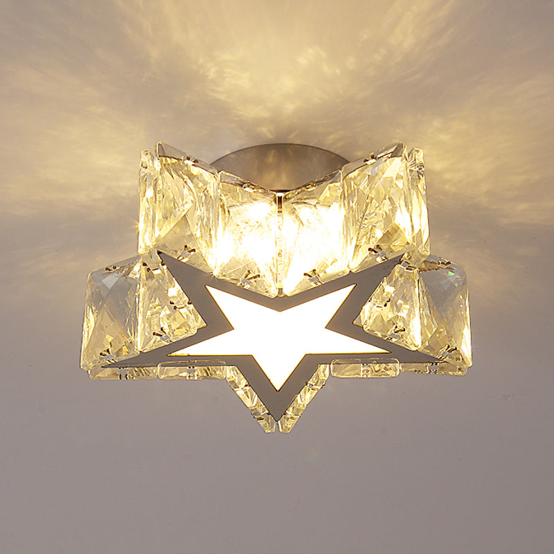 Clear Crystal Led Star Flush Mount Ceiling Light - Contemporary Design For Corridors 6.5/10 Width