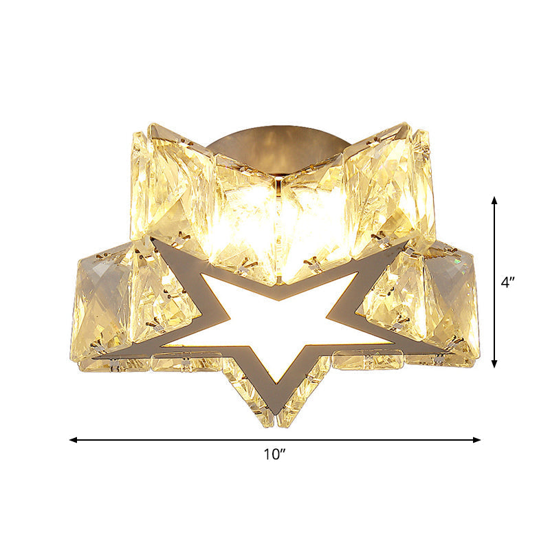 Clear Crystal Led Star Flush Mount Ceiling Light - Contemporary Design For Corridors 6.5/10 Width