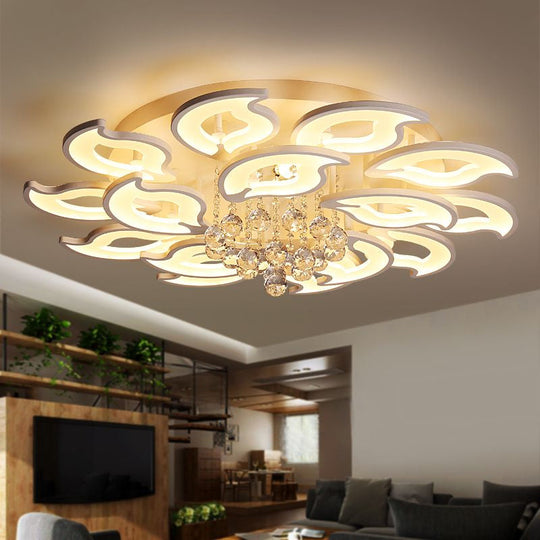 LED Flush Mount Flower Crystal Ceiling Light with Acrylic Shade - Modern & Elegant White Fixture