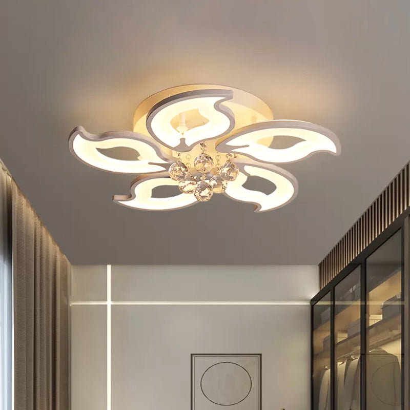 LED Flush Mount Flower Crystal Ceiling Light with Acrylic Shade - Modern & Elegant White Fixture