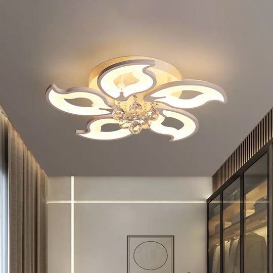 Led Flush Mount Flower Crystal Ceiling Light With Acrylic Shade - Modern & Elegant White Fixture