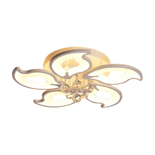 LED Flush Mount Flower Crystal Ceiling Light with Acrylic Shade - Modern & Elegant White Fixture