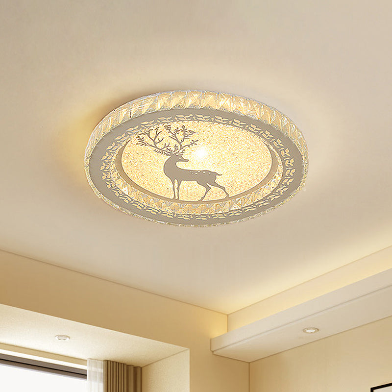 Crystal Block LED Flush Mount Ceiling Light with Deer Pattern for Modern Bedroom