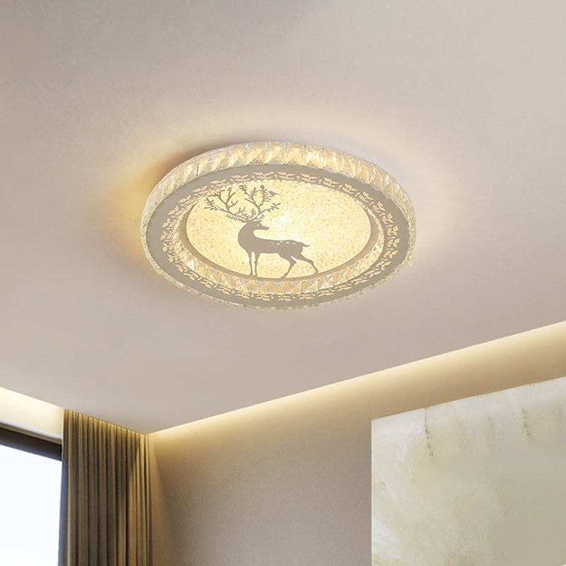 Crystal Block LED Flush Mount Ceiling Light with Deer Pattern for Modern Bedroom