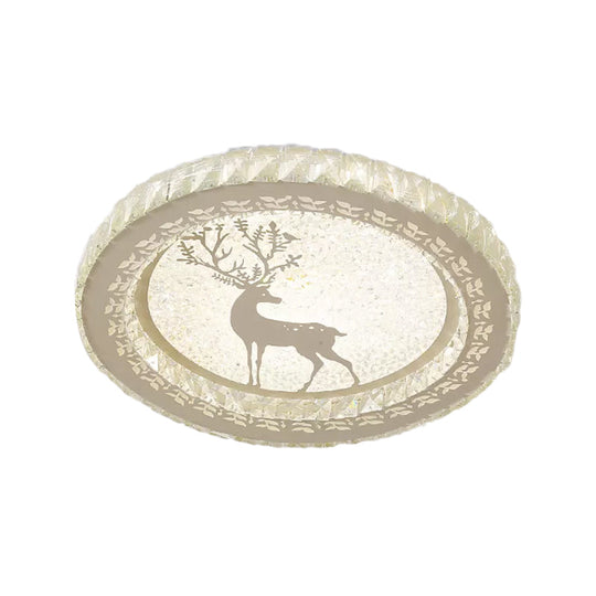 Crystal Block LED Flush Mount Ceiling Light with Deer Pattern for Modern Bedroom