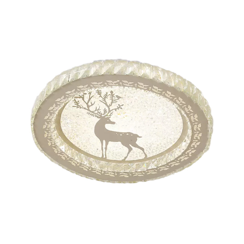 Crystal Block Led Flush Mount Ceiling Light With Deer Pattern For Modern Bedroom