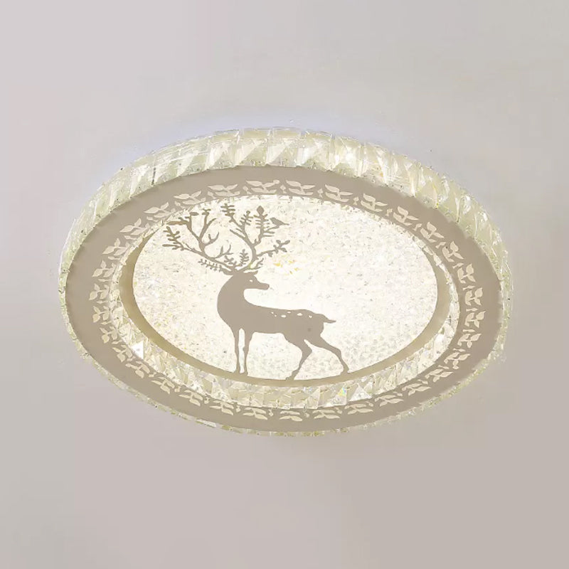 Crystal Block LED Flush Mount Ceiling Light with Deer Pattern for Modern Bedroom