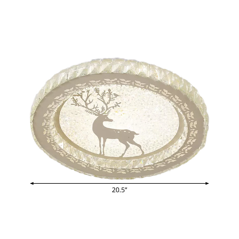 Crystal Block LED Flush Mount Ceiling Light with Deer Pattern for Modern Bedroom