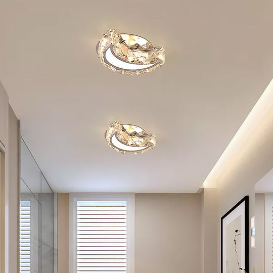 Stainless Steel Moon Flushmount LED Crystal Hallway Light