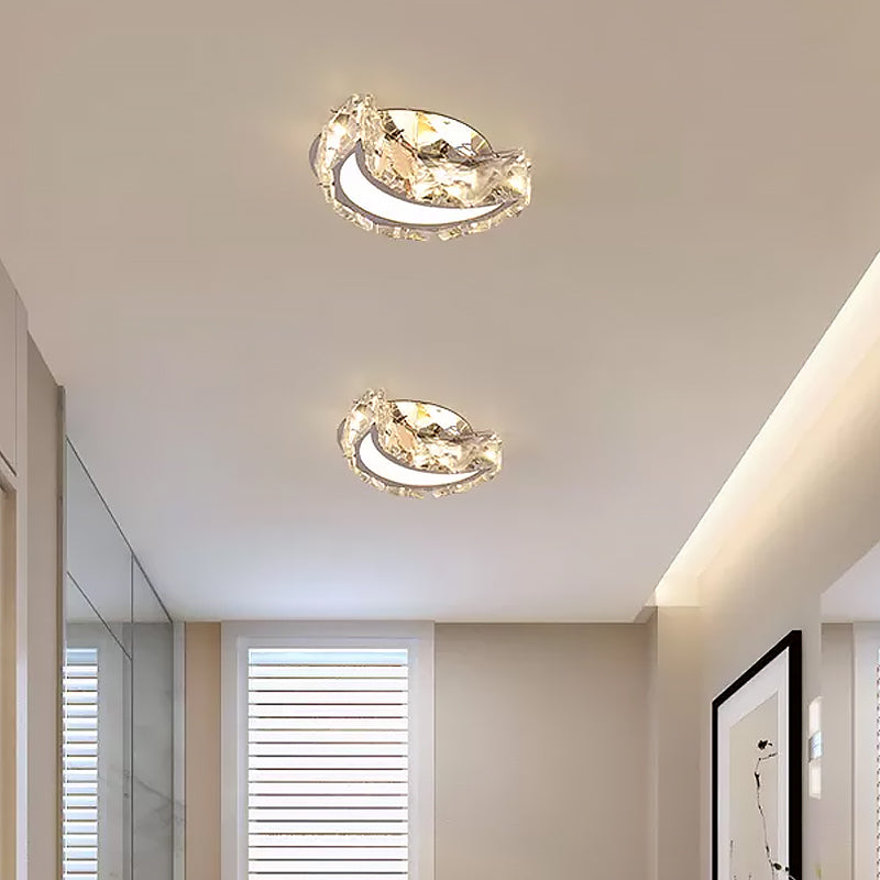 Stainless Steel Moon Flushmount Led Crystal Hallway Light