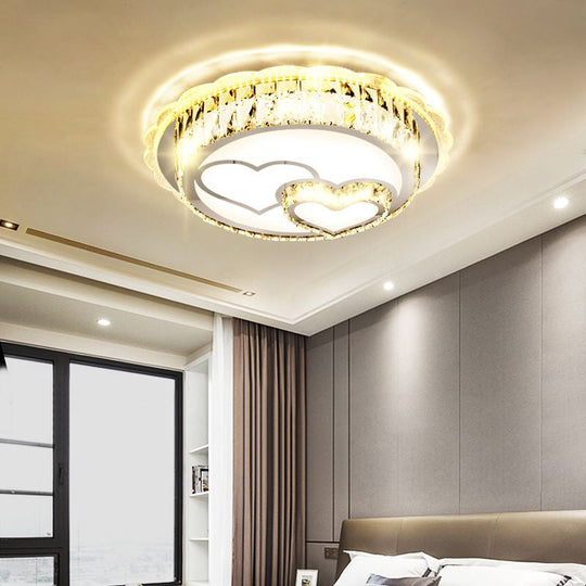 Modern Round Crystal Ceiling Lamp with Stainless-Steel LED Flush Mount Lighting and Heart/Flower Pattern