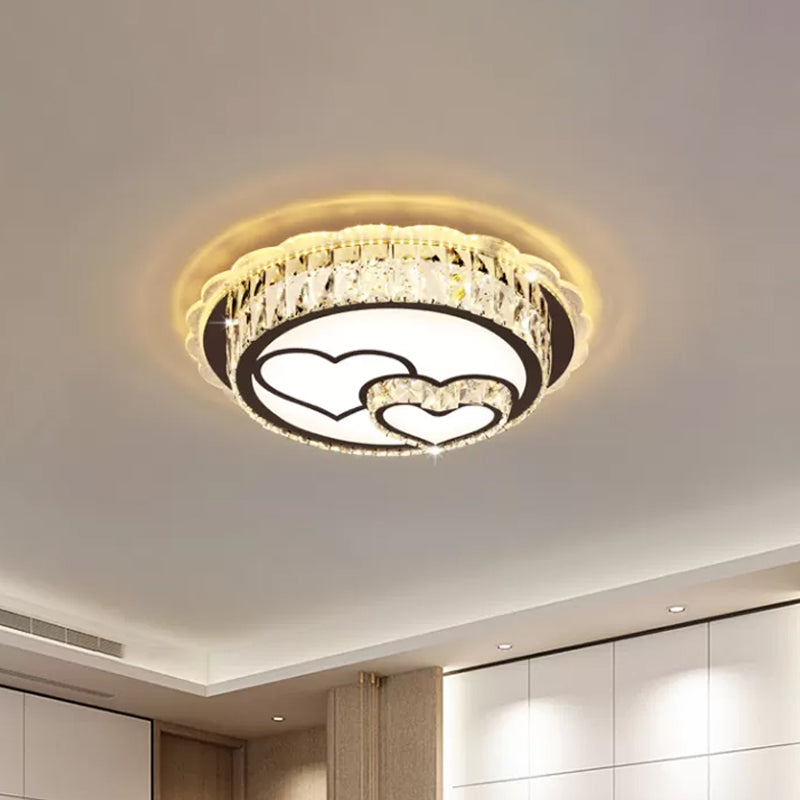 Modern Round Crystal Ceiling Lamp with Stainless-Steel LED Flush Mount Lighting and Heart/Flower Pattern