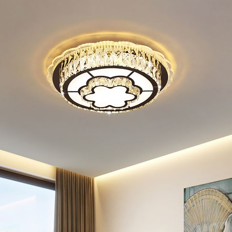 Modern Round Crystal Ceiling Lamp with Stainless-Steel LED Flush Mount Lighting and Heart/Flower Pattern