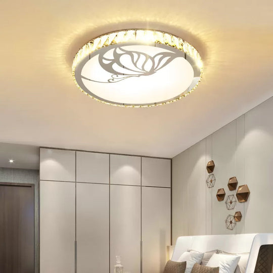 Modern Crystal LED Ceiling Light: Round Flush Mount with Warm/White Light and Butterfly/Petal Pattern