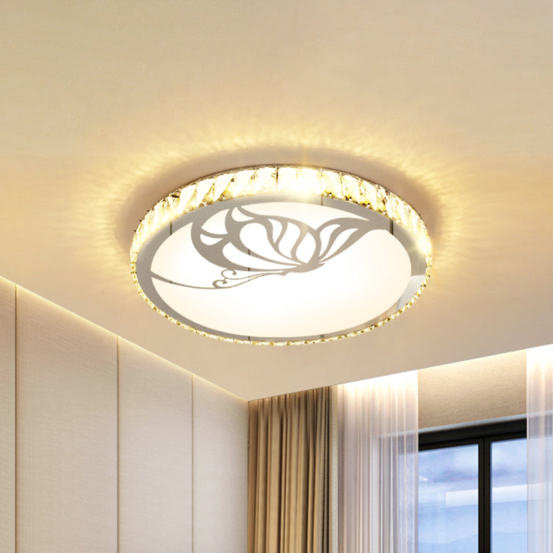 Modern Crystal LED Ceiling Light: Round Flush Mount with Warm/White Light and Butterfly/Petal Pattern