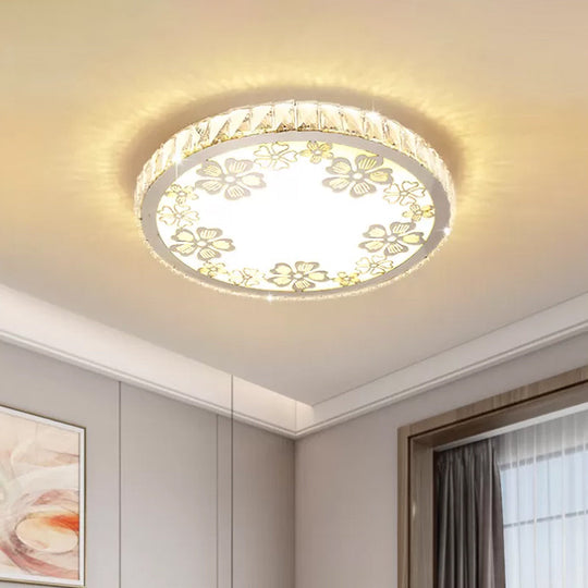 Modern Crystal LED Ceiling Light: Round Flush Mount with Warm/White Light and Butterfly/Petal Pattern