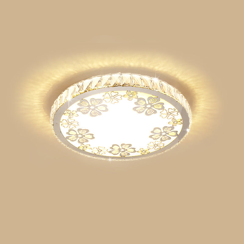 Modern Crystal LED Ceiling Light: Round Flush Mount with Warm/White Light and Butterfly/Petal Pattern