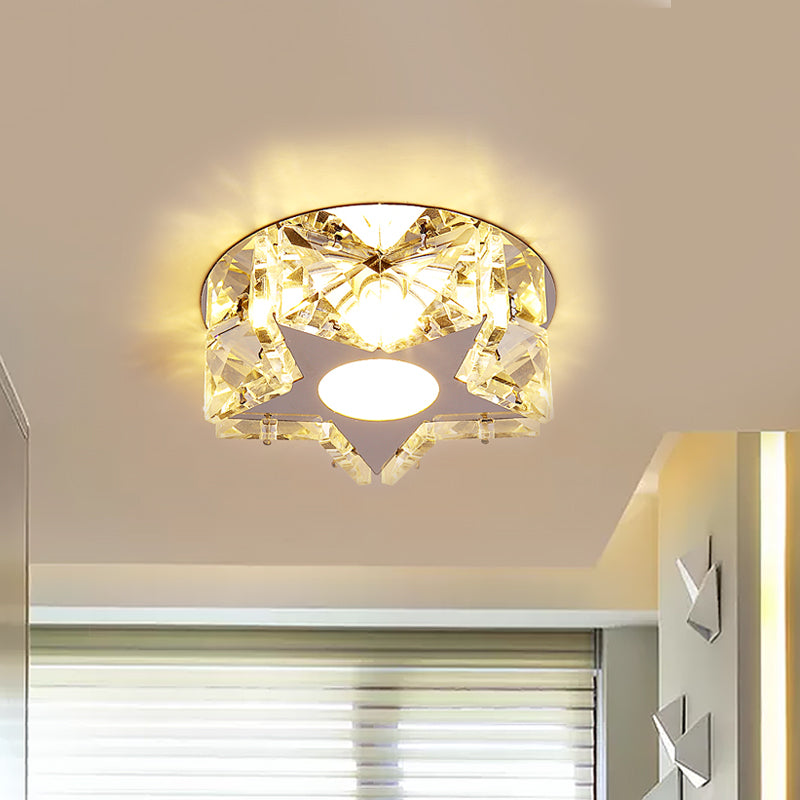 Simplicity Crystal Block Stainless-Steel Circle/Star LED Flush Mount Ceiling Light for Corridor