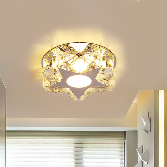 Simplicity Crystal Block Stainless-Steel Circle/Star LED Flush Mount Ceiling Light for Corridor