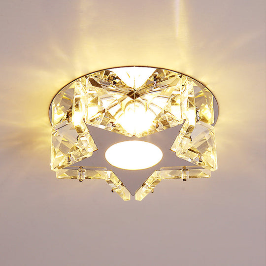 Simplicity Crystal Block Stainless-Steel Circle/Star LED Flush Mount Ceiling Light for Corridor