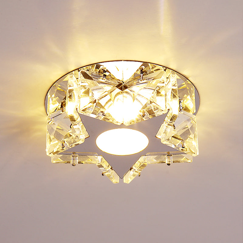 Simplicity Crystal Block Stainless-Steel Circle/Star Led Flush Mount Ceiling Light For Corridor