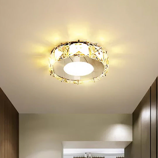 Simplicity Crystal Block Stainless-Steel Circle/Star LED Flush Mount Ceiling Light for Corridor